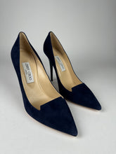 Load image into Gallery viewer, Jimmy Choo Navy Suede Pointed Toe Pump size 39EU