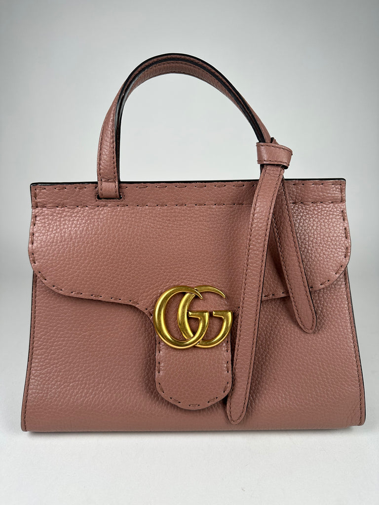 Gucci Marmont Calfskin Mini GG Top Handle Porcelain Rose