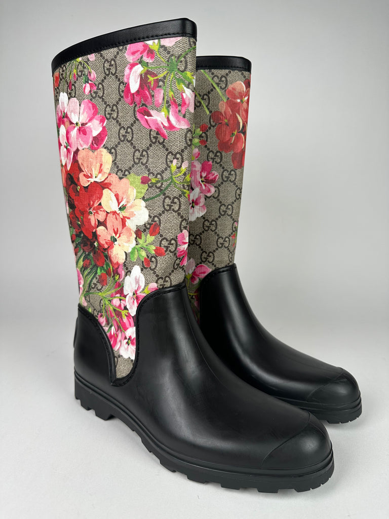 Gucci Floral Blooms Print Monogram Rain Boots Size 36EU