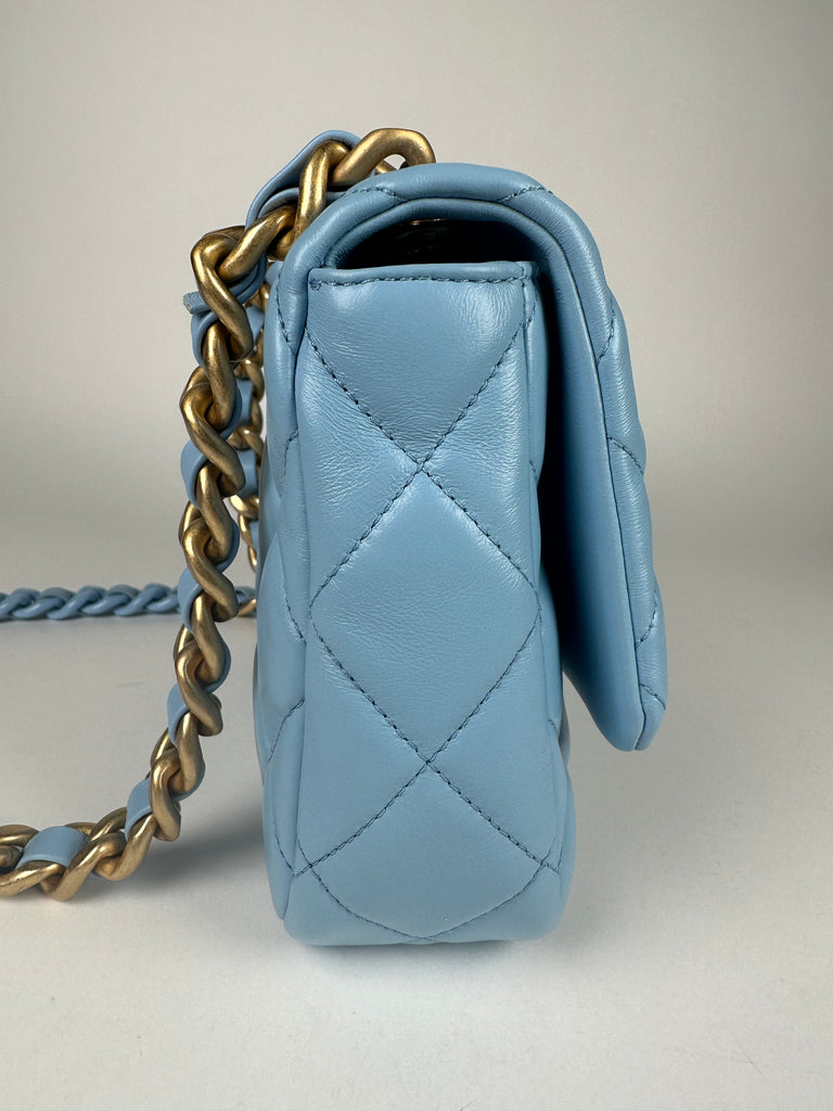 Chanel Lambskin Quilted Lacquered Chain Flap Bag Blue