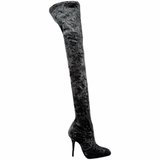 Saint Laurent Crushed Velvet Thigh High Boots Size 37EU Gray