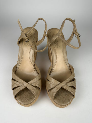 Gucci  Leather Espadrille Wedge Sandals 39EU