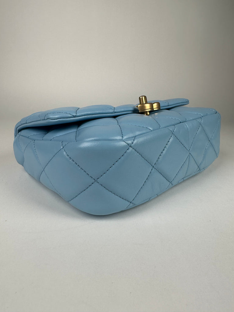 Chanel Lambskin Quilted Lacquered Chain Flap Bag Blue