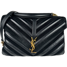 Load image into Gallery viewer, Saint Laurent Leather and Suede Matelasse Chevron Monogram Large College Satchel Black