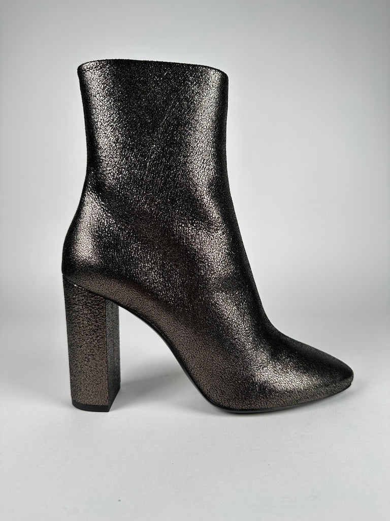 Saint Laurent Lou Ankle Boot 95 Metallic Pewter Size 39EU