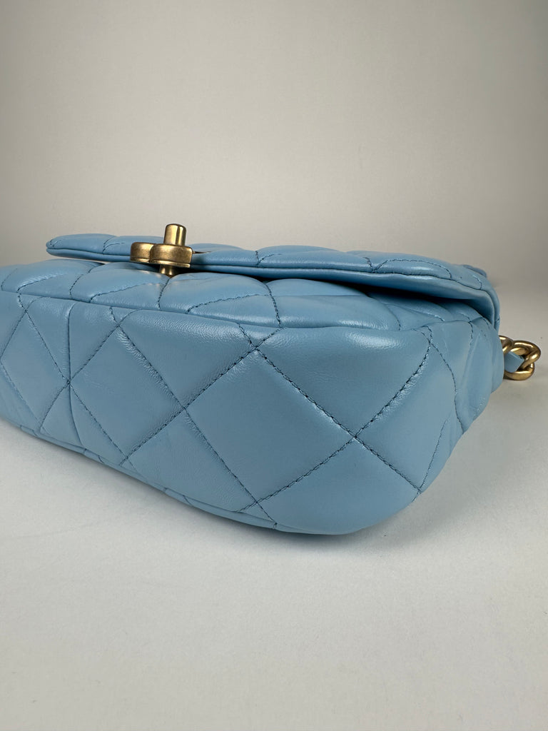 Chanel Lambskin Quilted Lacquered Chain Flap Bag Blue