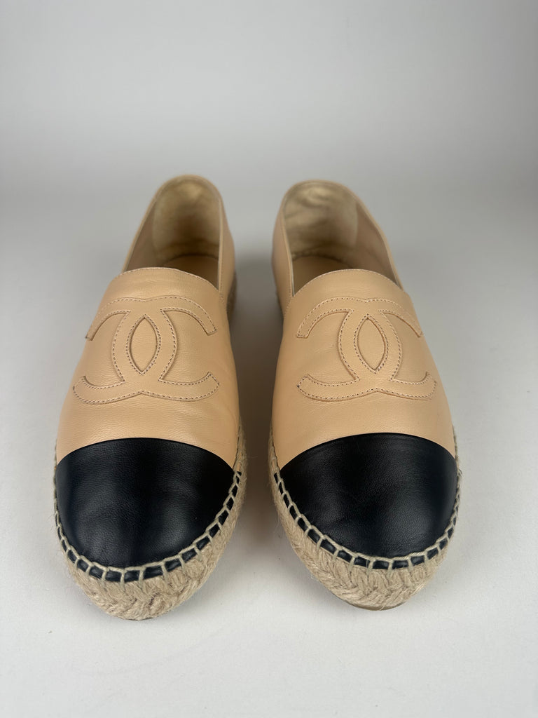 Chanel Lambskin CC Espadrilles Black/Beige 39EU