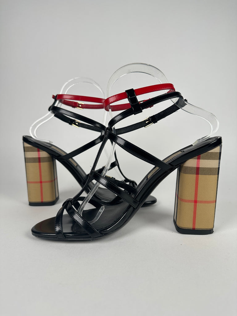 Burberry Vintage Check and Patent Leather Heeled Sandals Size 37EU