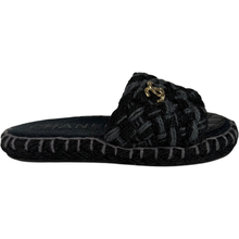 Load image into Gallery viewer, Chanel Raffia Woven Slides With CC logo Black Grey Size 35EU