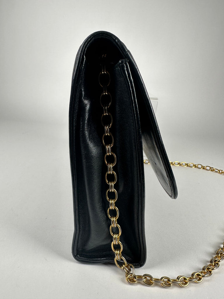 Chanel Vintage Lambskin CC Embroidered Clutch On Chain Black