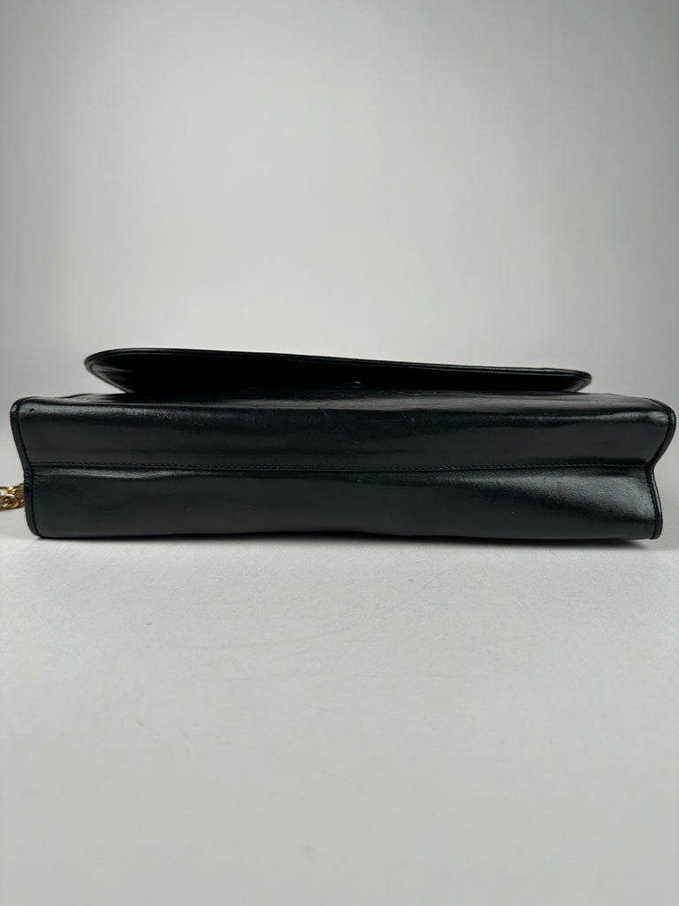 Chanel Vintage Lambskin CC Embroidered Clutch On Chain Black
