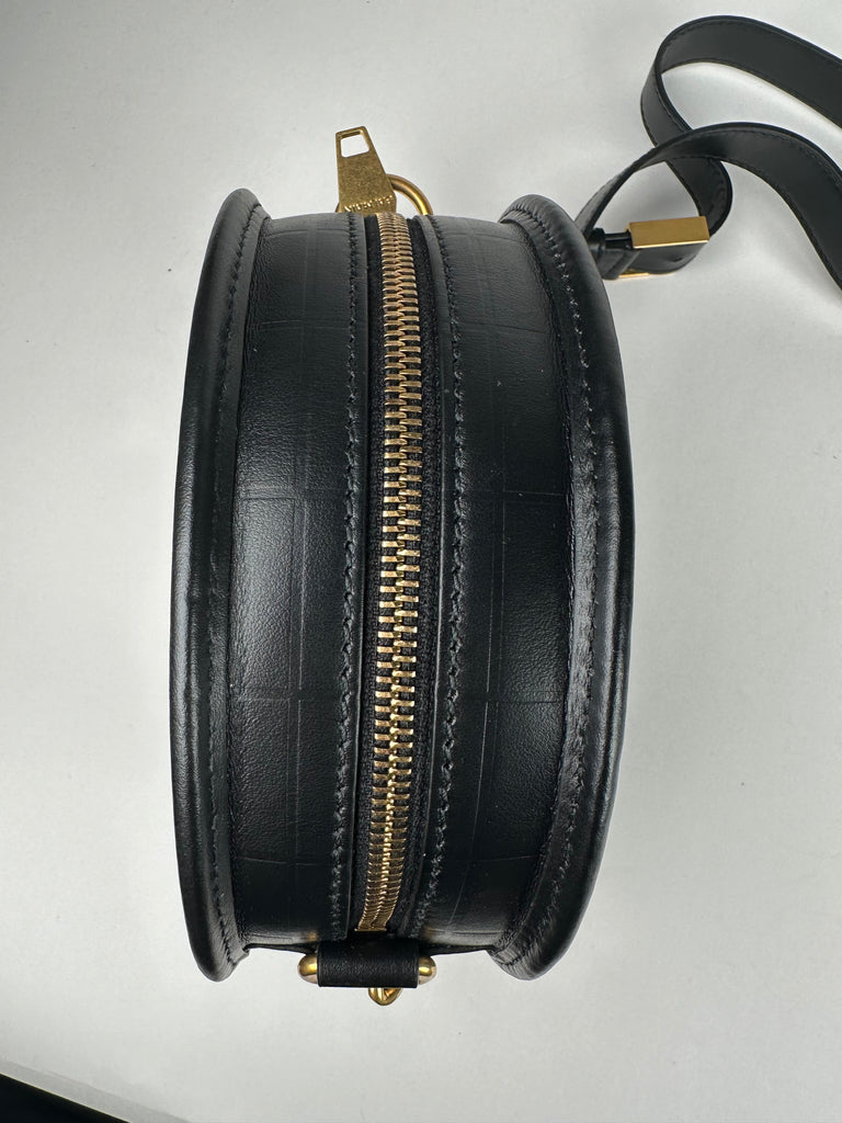 Balmain 1945 Disco Monogram Jacquard Round Bag Black White