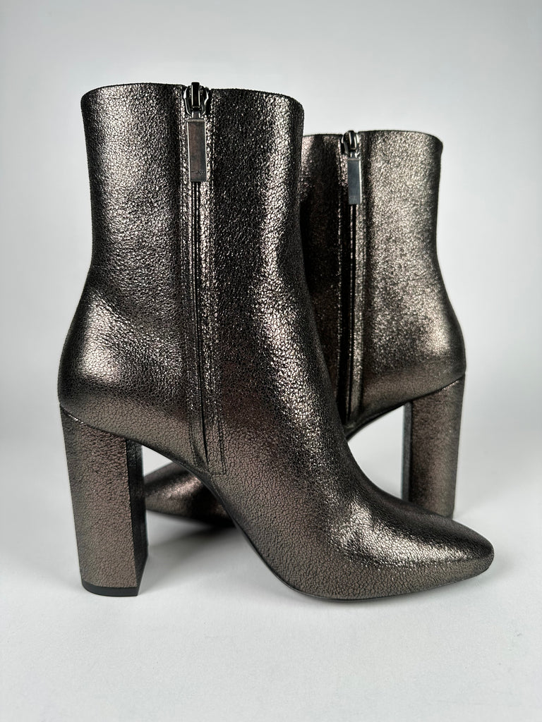 Saint Laurent Lou Ankle Boot 95 Metallic Pewter Size 39EU