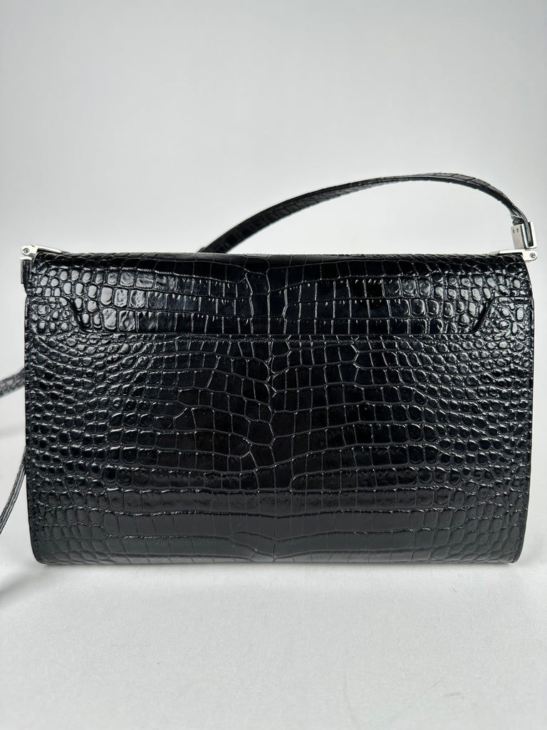 Saint Laurent Croc Embossed Uptown Mini Crossbody Black