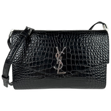 Load image into Gallery viewer, Saint Laurent Croc Embossed Uptown Mini Crossbody Black