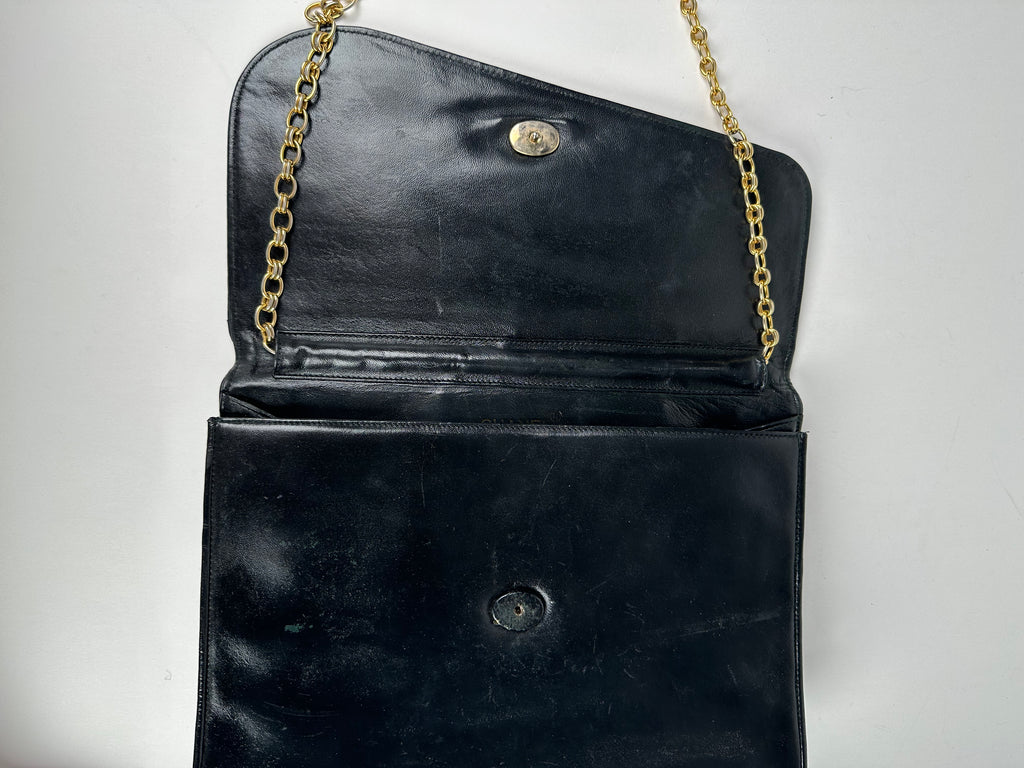 Chanel Vintage Lambskin CC Embroidered Clutch On Chain Black