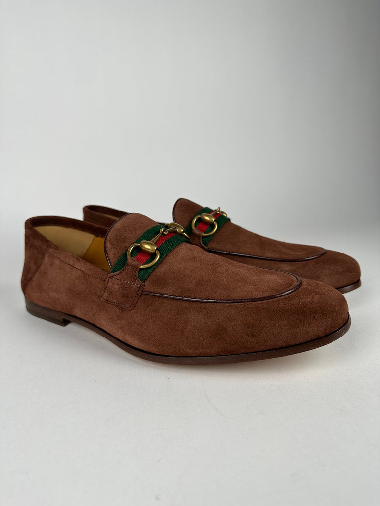 Brixton Horsebit Loafer Brown Suede With Stripe Detail 40.5E – Sacdelux