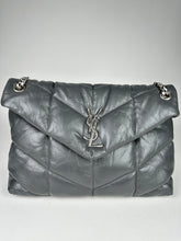 Load image into Gallery viewer, Saint Laurent Lambskin Quilted Medium Loulou Puffer Monogram Chain Satchel Grey