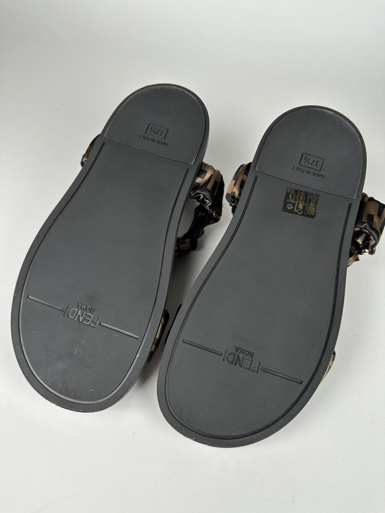 Fendi Feel Brown Satin Sandals Size 37.5EU