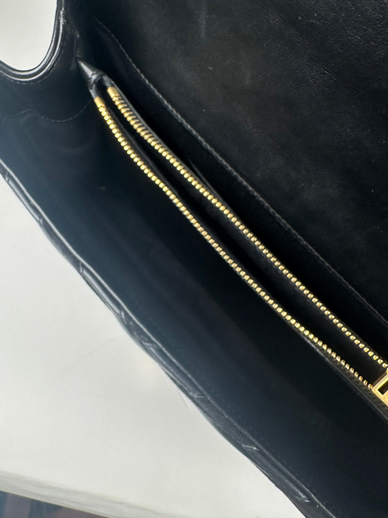 Saint Laurent Leather and Suede Matelasse Chevron Monogram Large College Satchel Black