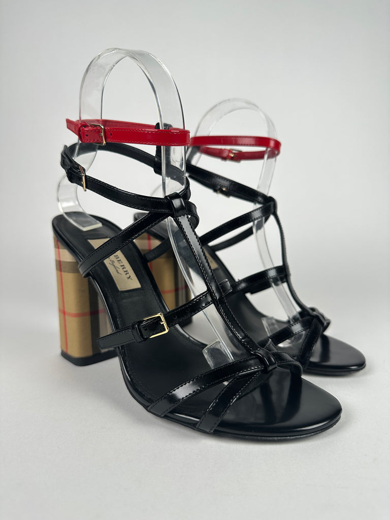 Burberry Vintage Check and Patent Leather Heeled Sandals Size 37EU