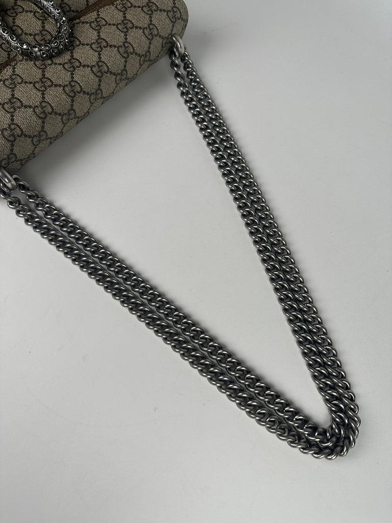 Gucci Monogram GG Small Dionysus Shoulder Bag Beige Crystal Detail