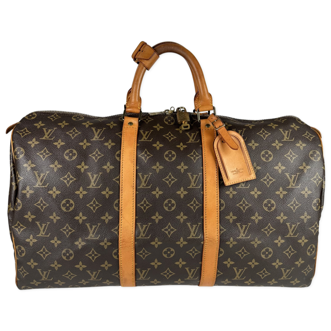 Louis Vuitton Pre-Owned White Damier Azur Keepall 50 Canvas Travel Bag, Best Price and Reviews