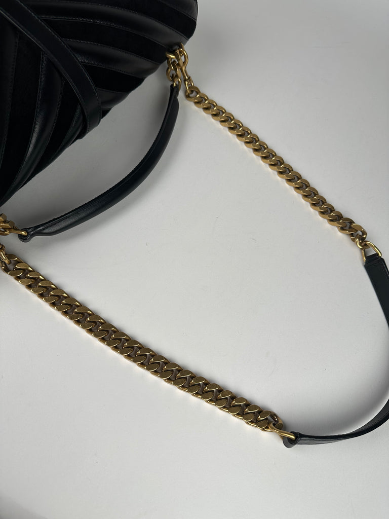 Saint Laurent Leather and Suede Matelasse Chevron Monogram Large College Satchel Black