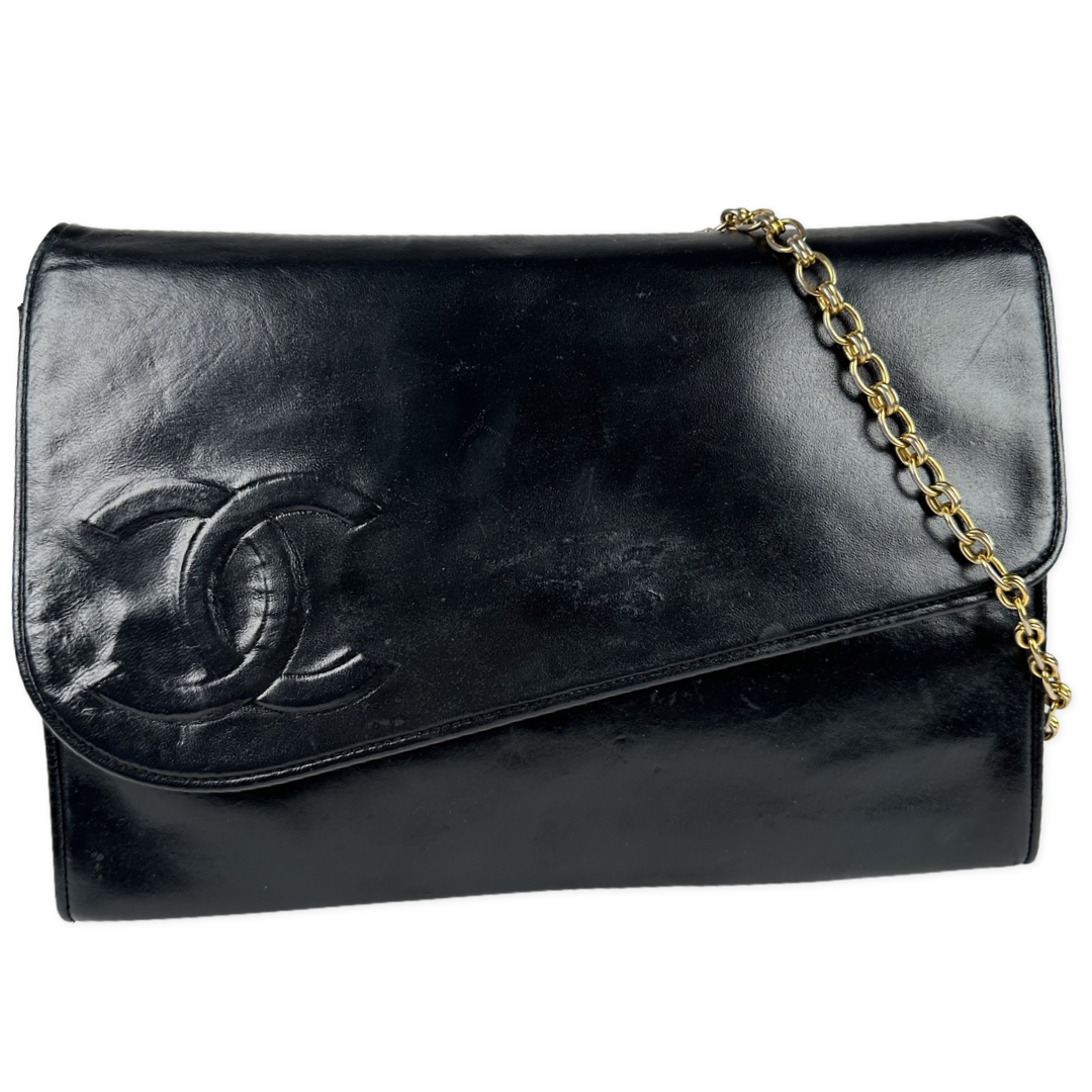 Vintage Lambskin CC Embroidered Clutch Chain Black –