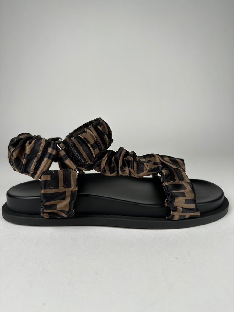 Fendi Feel Brown Satin Sandals Size 37.5EU