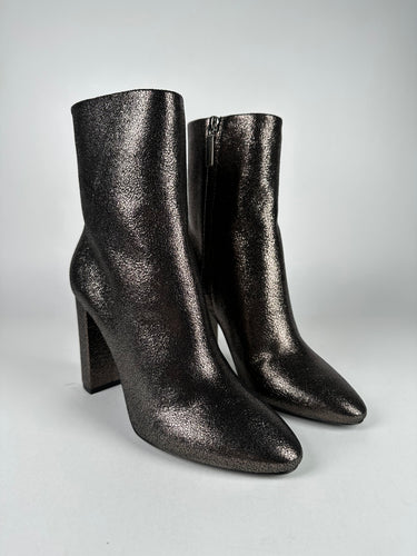 Saint Laurent Lou Ankle Boot 95 Metallic Pewter Size 39EU
