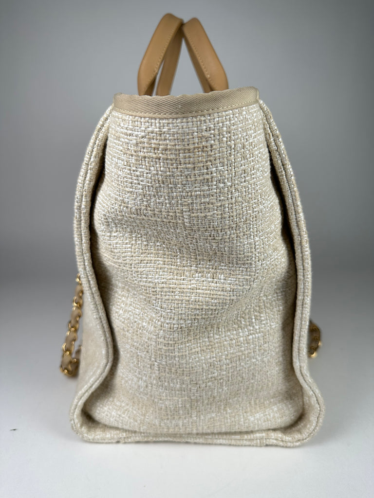 Chanel Mixed Fibers Medium Deauville Tote Beige Gold