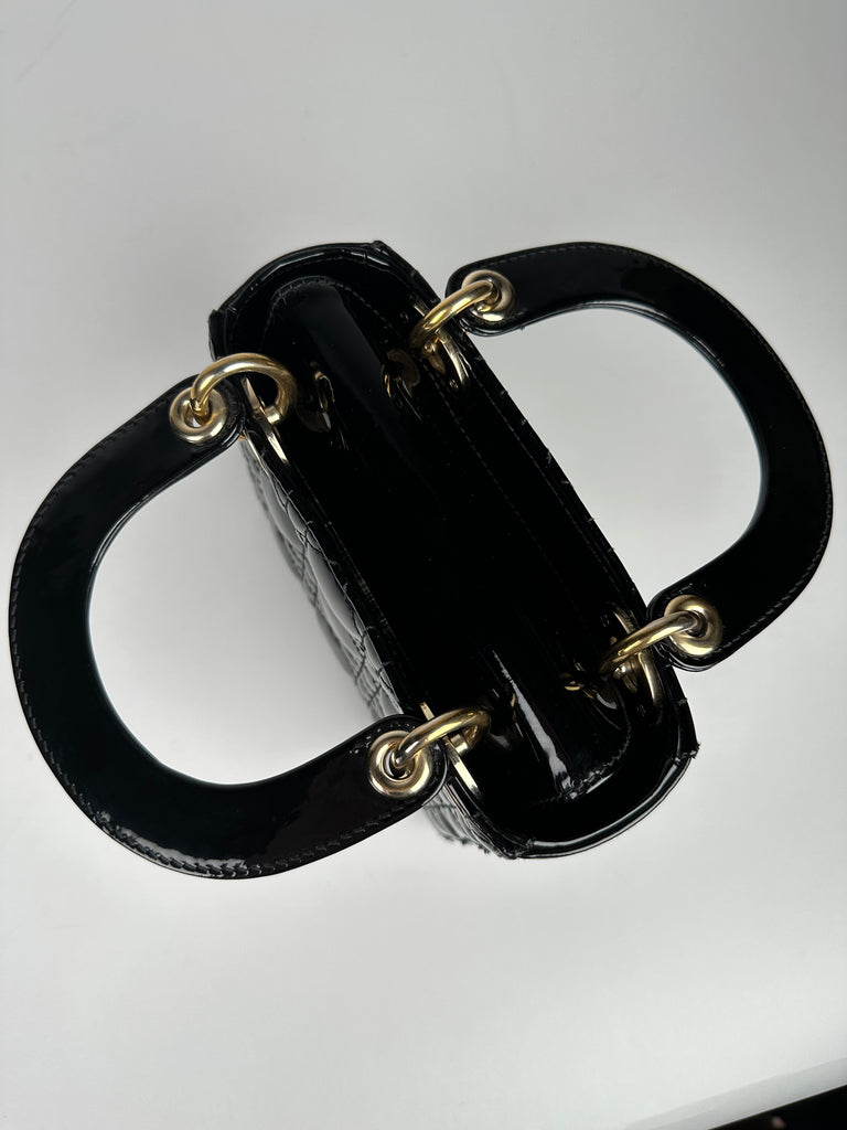 Dior Mini Lady Dior Black Patent Cannage Calfskin