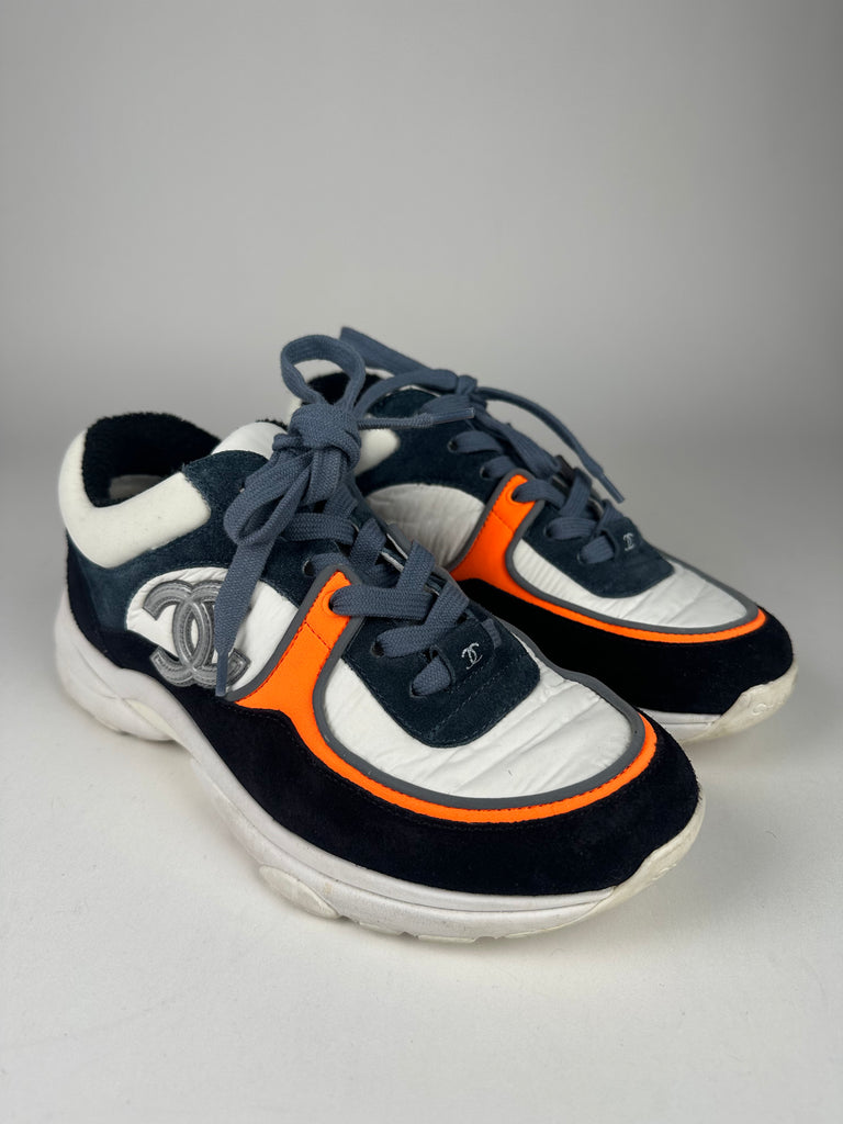 Chanel Classic Trainers Blue Grey White Orange Size 35.5EU