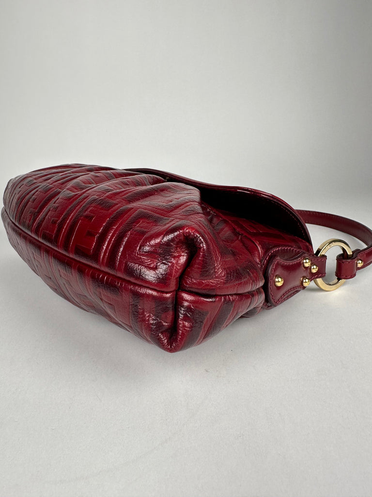Fendi Red Zucca Leather Borsa Chef Bag