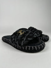 Load image into Gallery viewer, Chanel Raffia Woven Slides With CC logo Black Grey Size 35EU