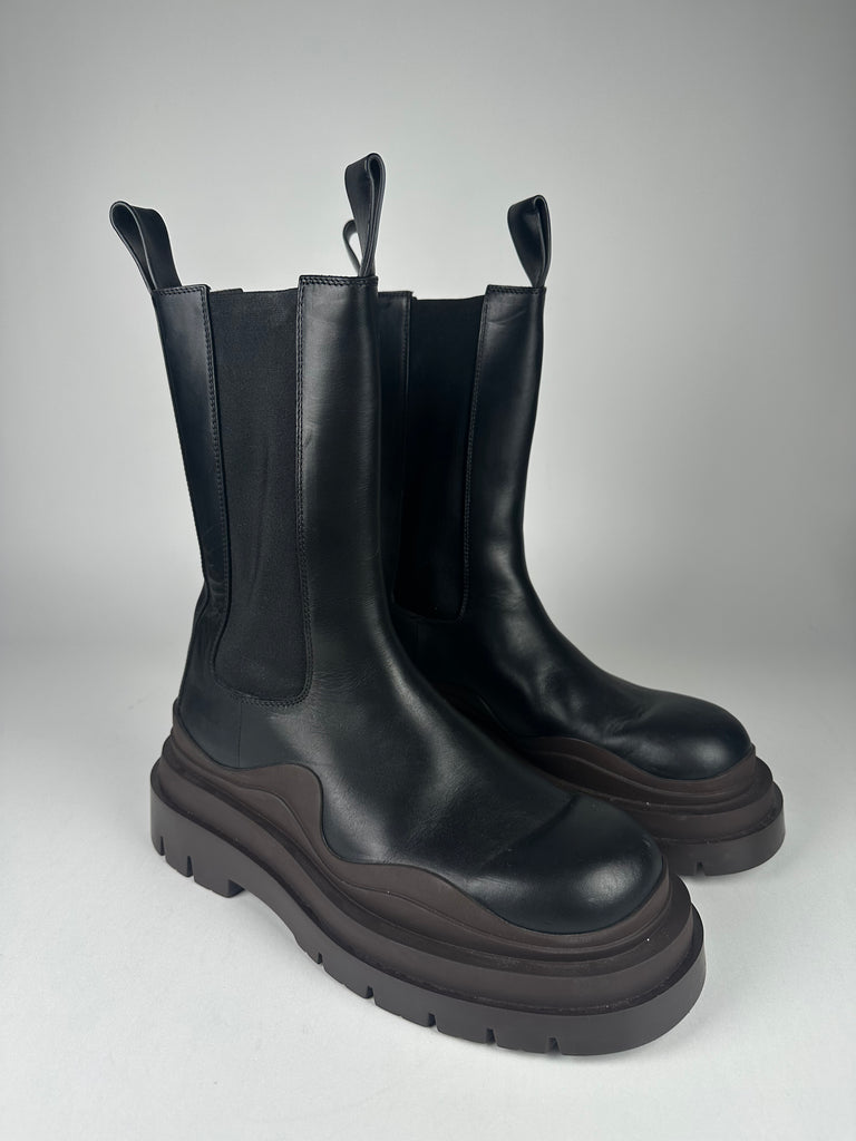 Bottega Veneta Tire Chelsea Boot Black/Ebony Size 39.5 EU