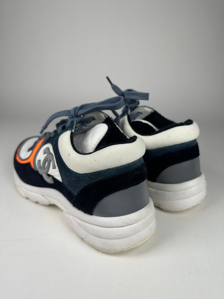 Chanel Classic Trainers Blue Grey White Orange Size 35.5EU