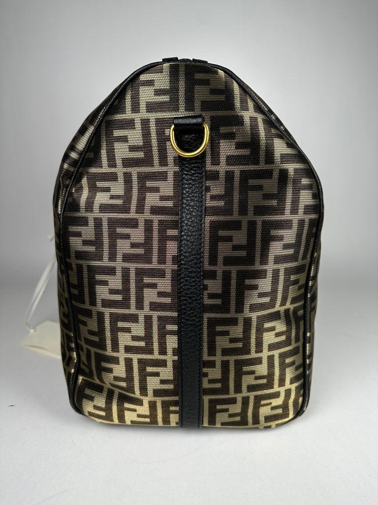 Fendi Metallic Zucca Print Karligraphy Duffle Bag Gold Black