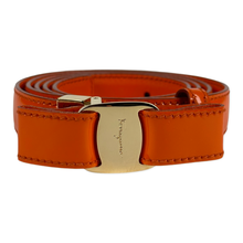 Load image into Gallery viewer, Salvatore Ferragamo Viva Bow Patent Leather Reversible and Adjustable Belt Orange