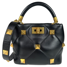Load image into Gallery viewer, Valentino Garavani Nappa Small Roman Stud The Handle Bag Black