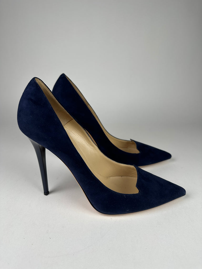 Jimmy Choo Navy Suede Pointed Toe Pump size 39EU