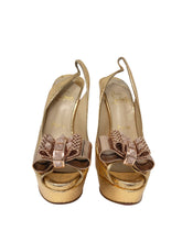 Load image into Gallery viewer, Christian Louboutin Heels Gold snakeskin with Bow Size 36