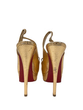 Load image into Gallery viewer, Christian Louboutin Heels Gold snakeskin with Bow Size 36