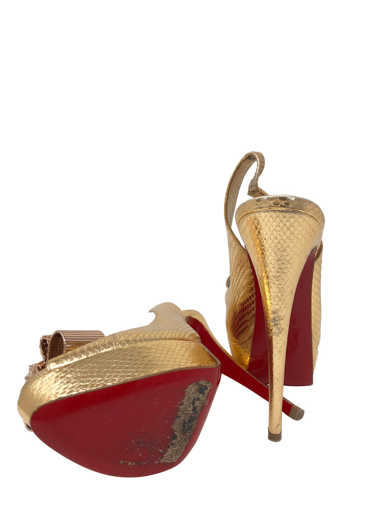 Christian Louboutin Heels Gold snakeskin with Bow Size 36