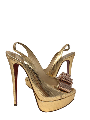 Christian Louboutin Heels Gold snakeskin with Bow Size 36