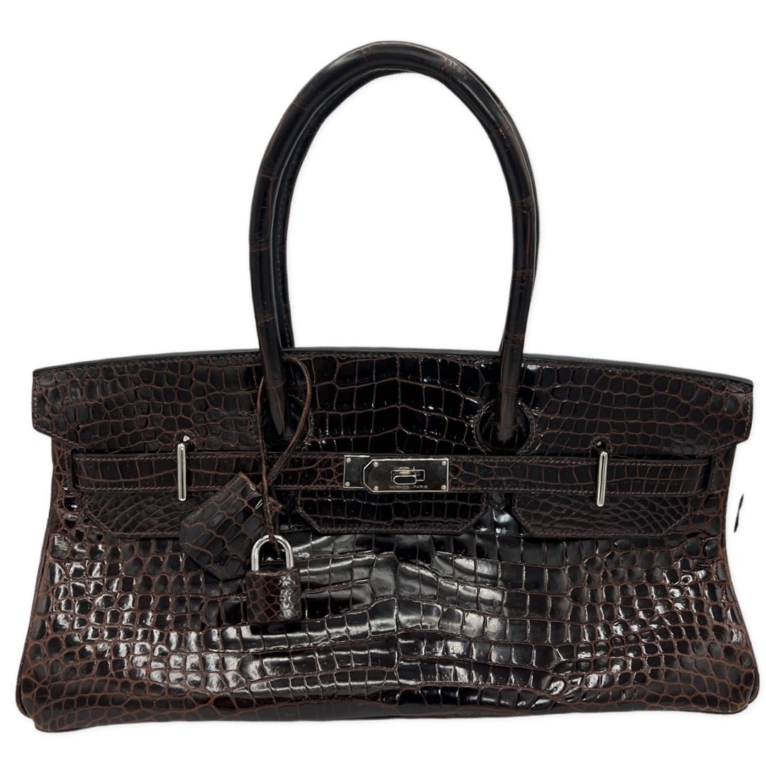 Hermes Shiny Porosus Crocodile Birkin Bag 35 Black