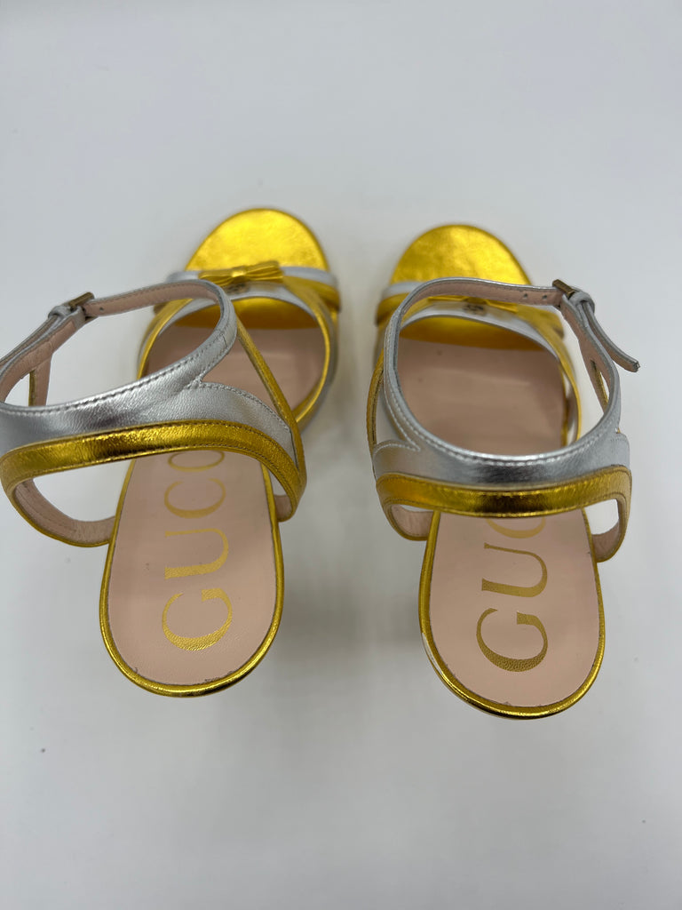 Gucci Alison 105mm Metallic leather Silver/Gold Sandal size 39EU