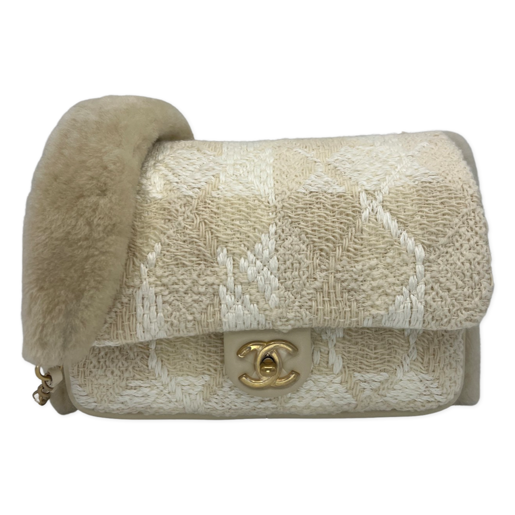 Chanel Lambskin Quilted Flap Clutch on Chain Black Beige