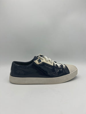 Prada Navy Patent Logo White Toe Cap Sneakers Size 40 EU